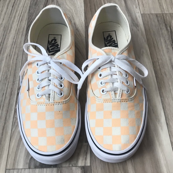 peach and white checkered vans
